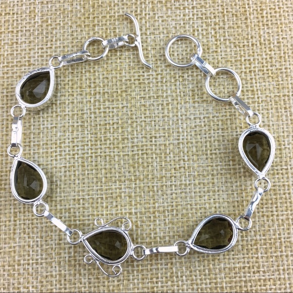 New Sim Smokey Quartz Crystal Silver Overlay Bracelet Toggles 7.5 , 8 - Picture 4 of 8